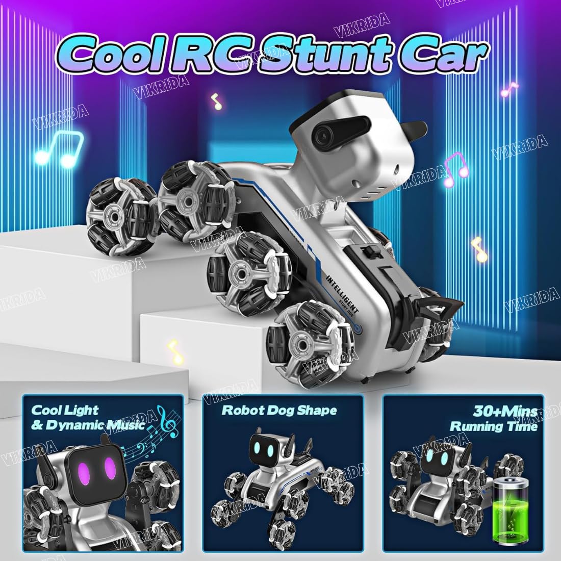 VikriDA 8WD Gesture Sensor RC Stunt Car – Black
