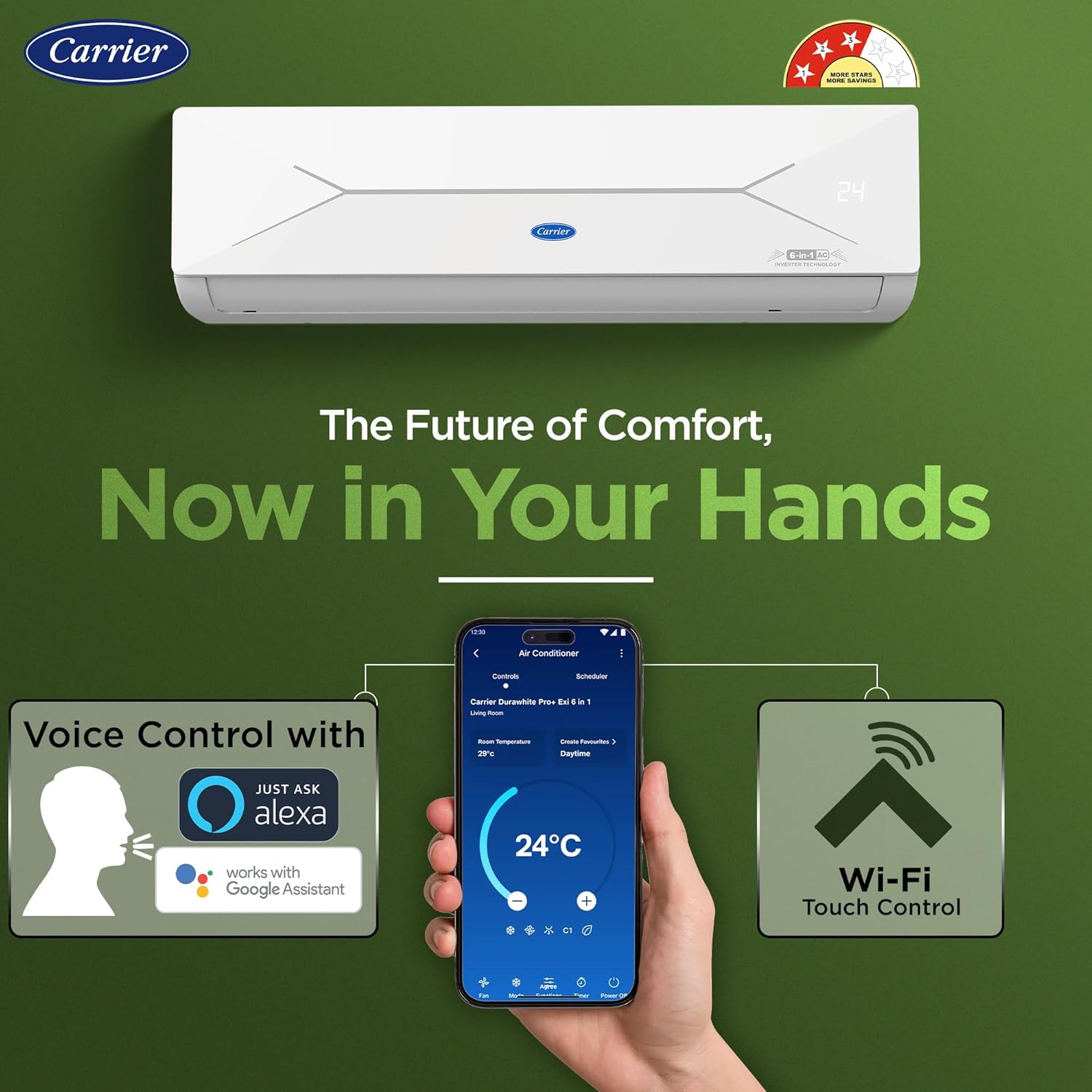 Carrier 1.5 Ton 3-Star Wi-Fi Inverter AC