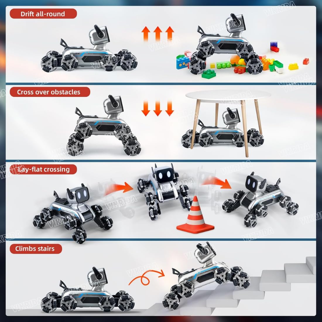 VikriDA 8WD Gesture Sensor RC Stunt Car – Black