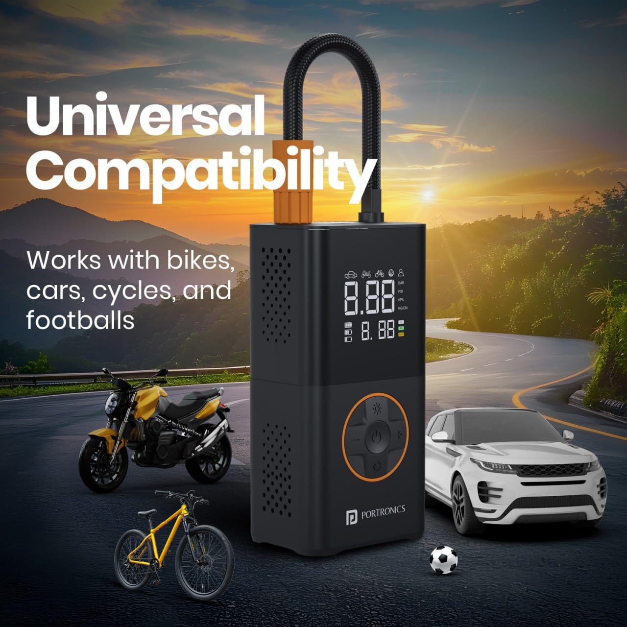 Portronics Vayu 3.0 Tyre Inflator – 150 PSI, 4000mAh